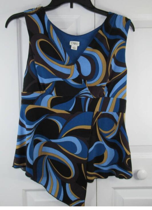 Cato Tops - Cato Sleeveless Blue and Brown Spiral v-neck Blouse